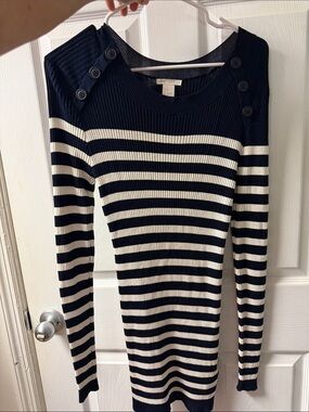 Navy and White Striped Button-maternity  Sweater